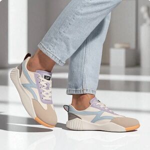 DF Pastel Multi-Panel Women's Lace-Up Sneakers — Beige, Light Blue & Lilac